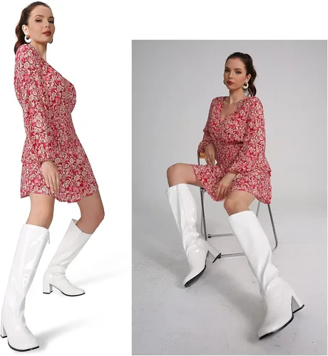 Miniatura 9 de Botas Go Go para mujer, botas con cremallera y tacón de bloque por encima de la rodilla