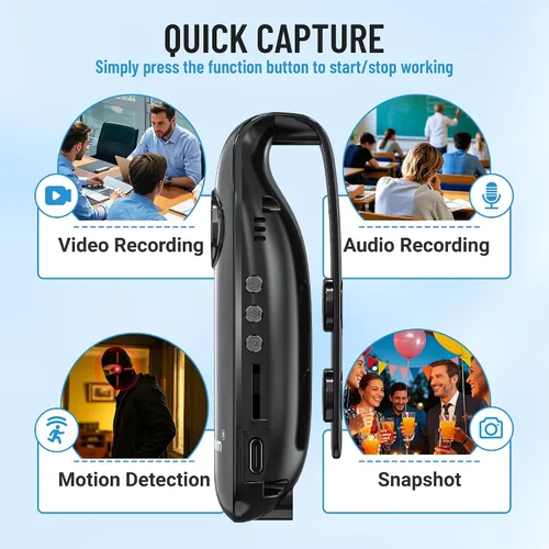 Miniatura 3 de Meoilkolnm Mini cámara corporal con grabación de audio y video, 1080P 64 GB, grabadora de video con detección de movimiento, videocámara POV