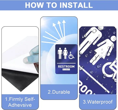 Miniatura 3 de Oudain Letrero de baño compatible con Ada con Braille, unisex, para discapacitados, para restaurante de negocios, 1 unidad, (azul)