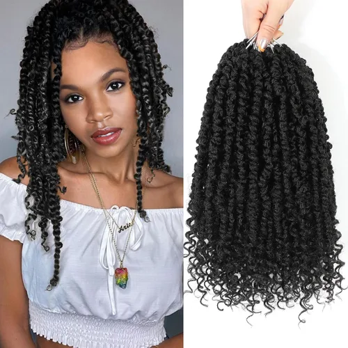 Miniatura 22 de Cabello de ganchillo Passion Twist, cabello Passion Twist pretrenzado, cabello Passion Twist de 10 pulgadas, trenzas de ganchillo cortas Passion