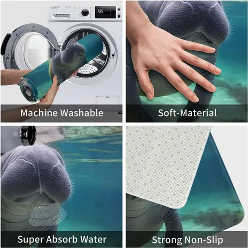 Miniatura 4 de Tapete para puerta delantera, bonito tapete de bienvenida con estampado de animales marinos y manatíes, absorbente, antideslizante, tapete