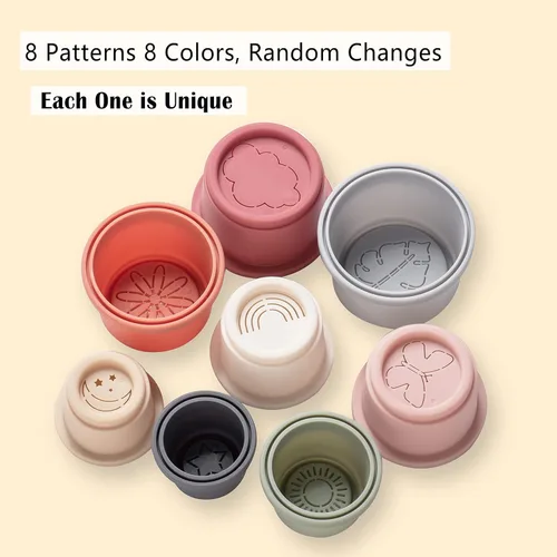 Miniatura 2 de ZYFLSQ Vasos apilables para bebé, tazas de anidación, 8 piezas con patrón para niños y bebés de 6 meses en adelante, juguetes de baño Montessori