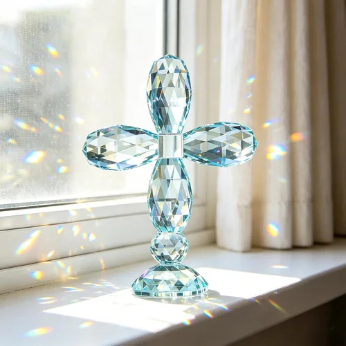 Miniatura 11 de QFkris Cruz de Cristal Tradicional Cruz de Pie en Base Cruz Transparente de Vidrio de 12.7 cm de Altura Figura de Mesa Cristiana para Decoración
