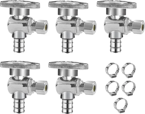 Miniatura 21 de Válvula de Parada Angular WiseWater 1/2" FNPT x 3/8" OD de Compresión, Válvula de Cierre de Inodoro de Cuarto de Vuelta de Latón Cromado para Baño