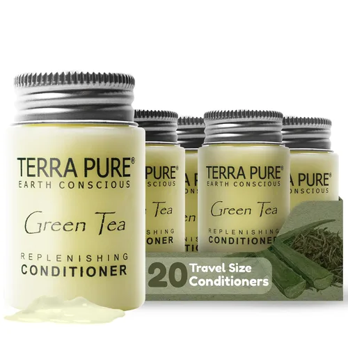 Terra Pure Acondicionador de hotel de tamaño de viaje, 20 unidades, botellas de 1 oz, amenidades de huéspedes para hoteles, alquileres de vacaciones