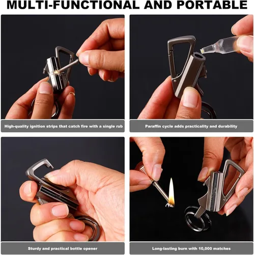Miniatura 7 de 2Pcs Permanent Match Infinity Lighter with Multitool Keychain Bottle Opener Plateado + Negro
