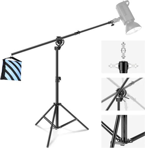 Neewer Soporte de Luz de Fotografía 2 en 1, Aleación de Aluminio de 9.7 pies Trípode Resistente Heavy Duty con Brazo Boom de 3.8 pies y Bolsa de