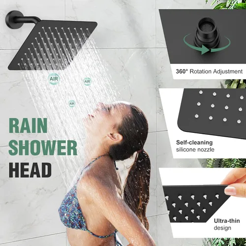 Miniatura 4 de Juego de grifos de ducha con sistema de ducha, color negro mate, cabezal de ducha de lluvia montado en la pared de 8 pulgadas con válvula de ducha