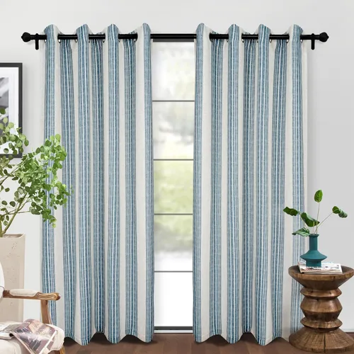 Miniatura 21 de DriftAway Chris Linen - Cortinas opacas con capa térmica y reductora de sonido, 63 pulgadas de largo para dormitorio, cortinas estampadas a rayas