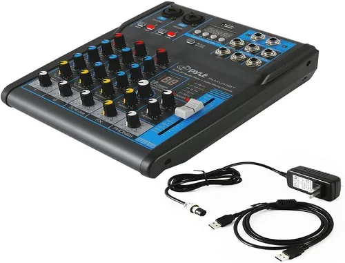 Miniatura 4 de Pyle Mezclador de audio profesional Placa de sonido Interfaz de sistema de consola de 4 canales USB digital Bluetooth MP3 Entrada de computadora 48V