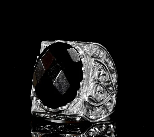 Miniatura 3 de 925 Sterling Silver Men's Ring with Natural Gemstone, Handmade Steel Pen Craft