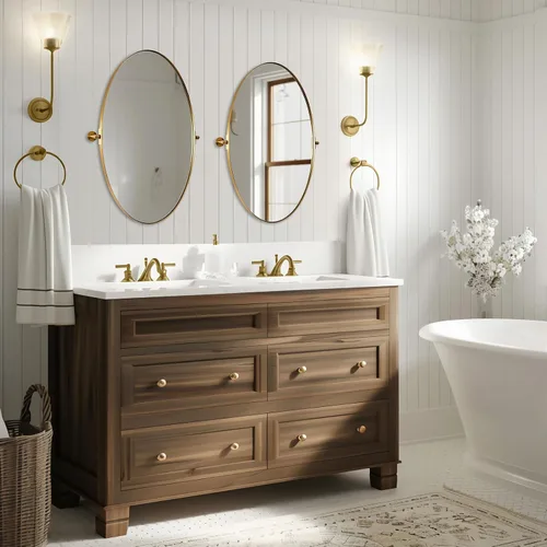 Miniatura 6 de MOON MIRROR Espejo de pivote ovalado dorado, espejo de tocador de baño de latón cepillado, espejo inclinable ovalado con marco fino de acero