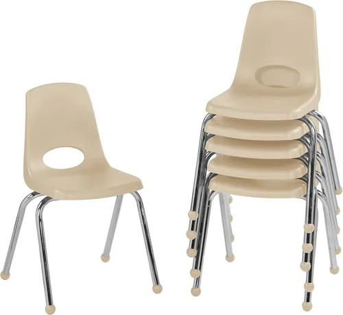 Miniatura 53 de FDP 16" Silla apilable escolar, silla de estudiante apilable con patas de acero cromado y ruedas; para aprendizaje en casa o en el aula - Gris claro