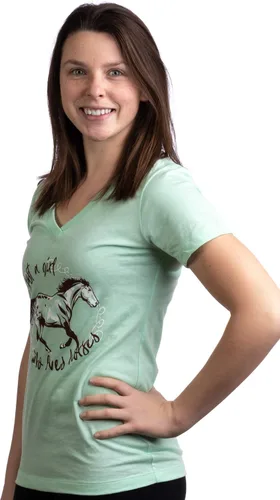 Miniatura 3 de Just a Girl Who Loves Horses - Camiseta con cuello en V para mujer joven