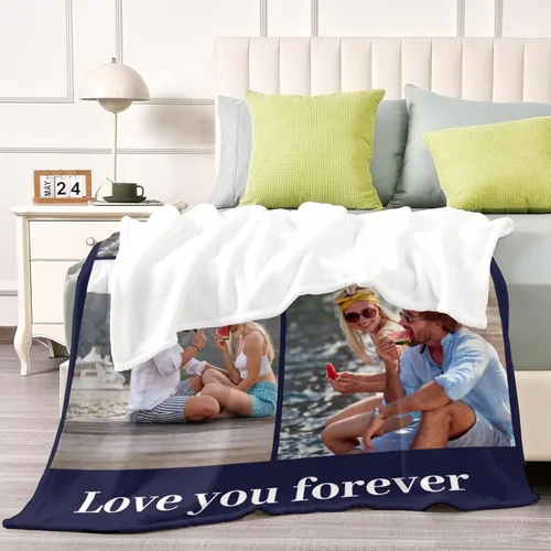 Miniatura 4 de Artsadd Manta personalizada con collage de texto fotográfico, manta de fotos personalizada para hombres, mujeres, él o ella, manta personalizada