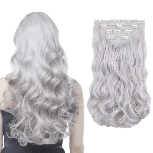 Miniatura 10 de SYXLCYGG Extensiones de cabello negro lacio, 4 piezas, extensiones de cabello con clip de 22 pulgadas, 5.5 onzas, pieza de cabello sintético