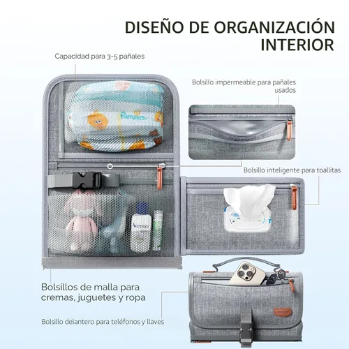 Miniatura 5 de Alatino Cambiador de pañales portátil para bebé, cambiador de viaje desmontable con bolsillo para toallitas para bebés, regalos para baby shower