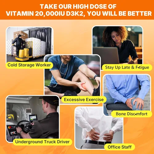 Miniatura 8 de Vitamina D3 20,000 UI + Vitamina K2 (MK4 y MK7) 200 mcg + citrato de calcio, vitamina D3 K2 Softgel óptimo - Hueso y músculo fuertes, absorción