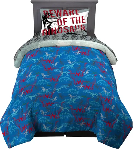 Miniatura 2 de Jurassic World Dominion Blue Velociraptor y Rexy T-Rex - Edredón reversible de microfibra súper suave, tamaño individual, ropa de cama de Franco