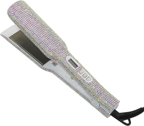 Alisador de cabello con diamantes (480 ℉), plancha plana profesional de titanio, plancha plana de 1.75 pulgadas de ancho para cabello grueso, regalo