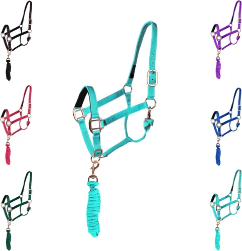 Miniatura 12 de Majestic Ally Cabestro con cuerda de plomo para caballos, barbilla ajustable y corona, pestillo de garganta enrollado con broche reemplazable, banda