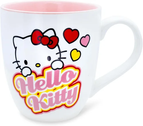Silver Buffalo Sanrio - Taza de cerámica con corazones de Hello Kitty | Taza de café sin BPA para expreso, té, capacidad para 18 onzas