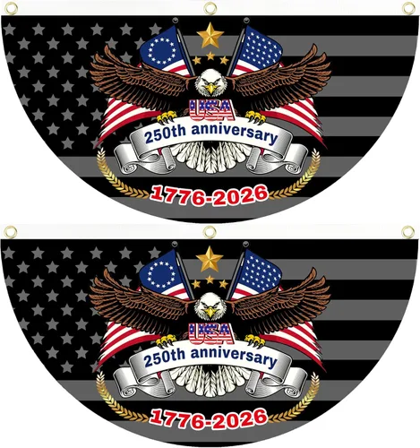 Miniatura 8 de 2 banderas de Estados Unidos con el número 250 aniversario, banderas para fanáticos de 1776-2026 de 1.5 x 3 pies, bandera de aniversario