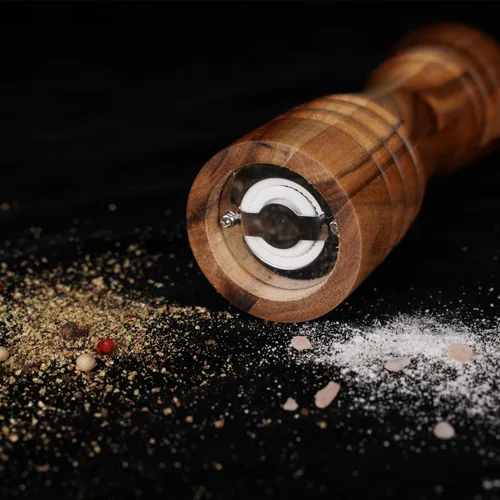 Miniatura 4 de Juego de molinillo de sal y pimienta, juego de 2 molinillo de sal y pimienta con molinillo de cerámica, madera de acacia, altura de 6.5 in