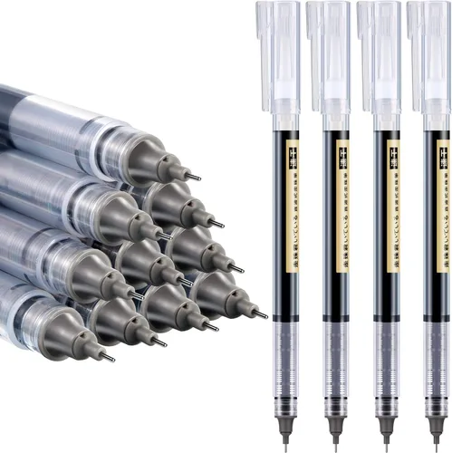 Frienda 12 piezas bolígrafos de bola rodante de 0.5 mm japoneses de punta fina de secado rápido, tinta líquida, escritura suave para oficina y Negro