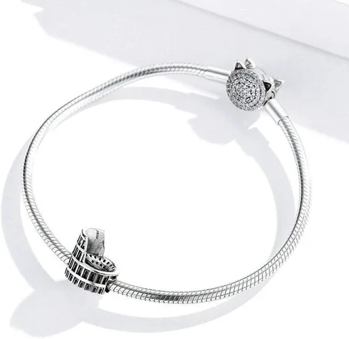 Miniatura 5 de Abalorio de plata de ley 925 con diseño de coliseo romano Taj Mahal, para pulsera Pandora