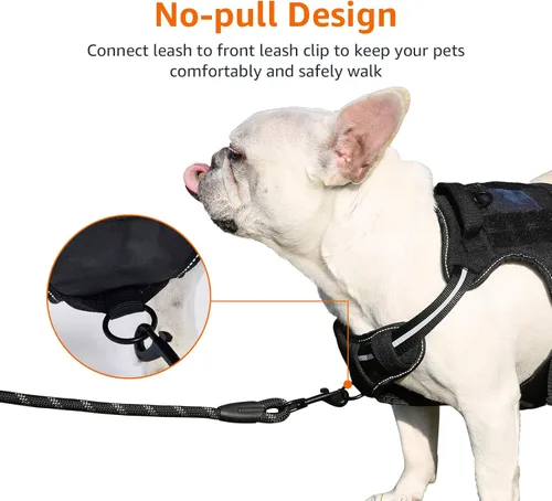 Miniatura 5 de Amazon Basics Arnés para perro sin tirones, clip frontal ajustable, chaleco táctico, pequeño, negro