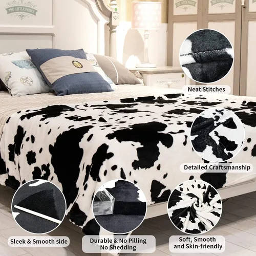 Miniatura 7 de Manta de vellón de tamaño Queen para cama, manta de cama Queen extra grande en blanco y negro, manta suave para sofá, bonita decoración del hogar