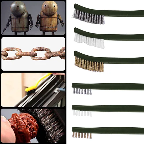 Miniatura 8 de FineGood Juego de 9 cepillos de alambre - Kit limpiador de carbohidratos con 3 latones, 3 acero, 3 cepillos de nailon para detalles de automóviles