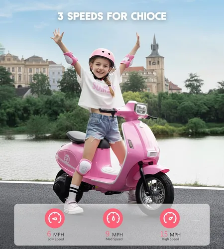 Miniatura 4 de Motocicleta para niños, motocicleta eléctrica de 2 ruedas para niñas de 8 a 14 años, juguetes de montar de 24V con música, cuentos, faro delantero