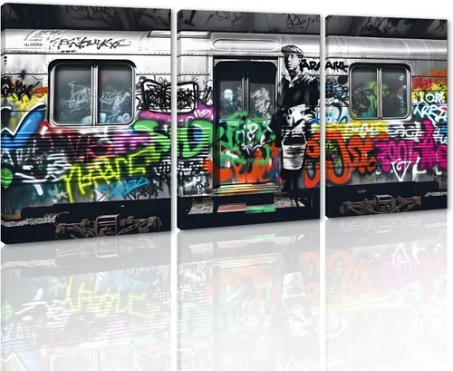 3 paneles divertidos de Banksy Graffiti Street Wall Art Cuadros de graffiti, autobús, metro, obras de arte modernas para decoración de pared en