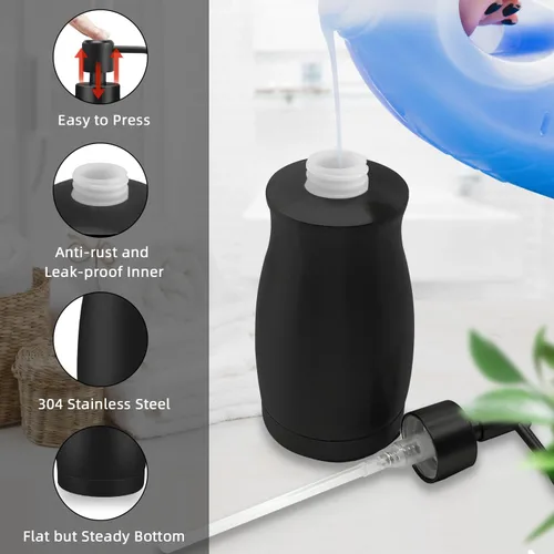Miniatura 3 de ARKTEK Dispensador de jabón negro mate de acero inoxidable de 13.5 onzas – Dispensador de loción líquida para manos, dispensador de jabón recargable