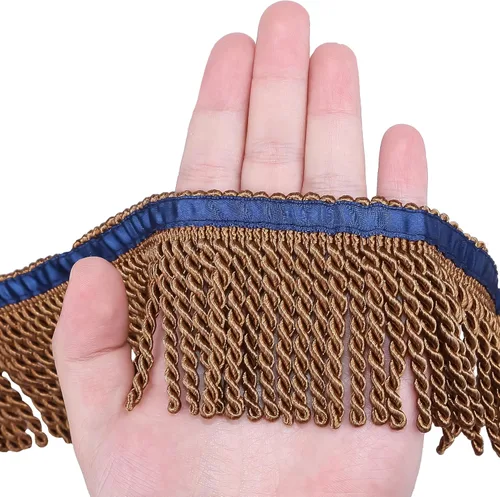 Miniatura 16 de Ribete de Flecos de Lingotes y Adornos 5/10 Yardas X 2.5 Pulgadas de Tela para Costura DIY Decoración para Ropa Flecos Hebreos Dorados con Cinta Azul
