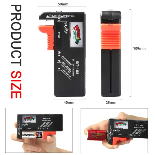 Miniatura 2 de 2 piezas de comprobador de batería, comprobador de batería universal para pilas AA, AAA, C, D, 9 V, 1.5 V, celdas de botón, baterías domésticas, 2