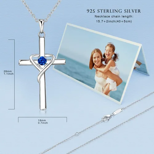 Miniatura 3 de AmorAime Collar con cruz de plata de ley 925 para mujeres y hombres, chapado en oro de 14 quilates, collares de piedra natal de circonita cúbica 5A