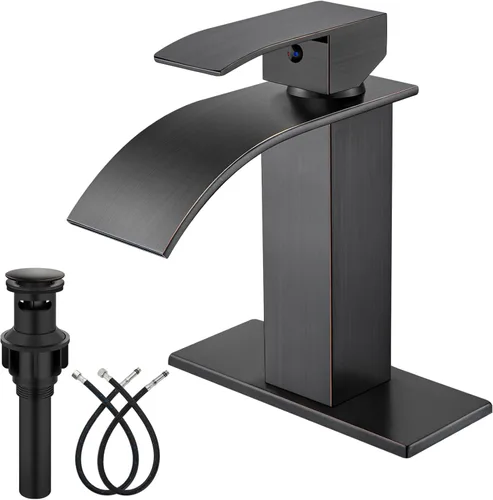 Miniatura 15 de Midanya Grifo de baño con caño de cascada, montaje en cubierta de un solo orificio o 3 orificios, grifo de fregadero de acero inoxidable 304