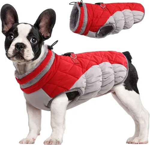 Miniatura 21 de FUAMEY - Chaqueta de invierno para perro, chaleco acolchado con arnés, ropa cálida para mascotas, abrigo con cremallera, impermeable, para perros