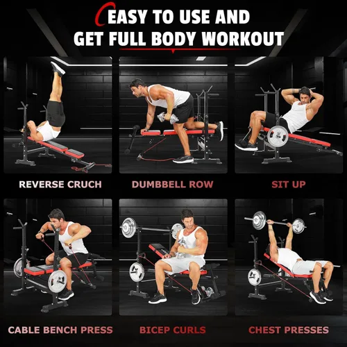 Miniatura 3 de OPPSDECOR 600lbs 6 in 1 Weight Bench Set with Squat Rack Foldable Bench Press with Removable Foot Catch Adjustable Workout Bench for Home Gym