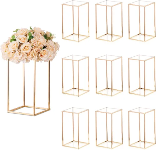 Miniatura 11 de Sziqiqi Centros de mesa de boda para mesas, soporte de flores de metal alto, decoración para bodas, fiestas, jarrones geométricos dorados
