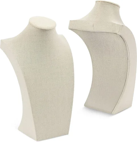 Miniatura 5 de Busto de exhibición de joyería de lino de 12 pulgadas, soporte de maniquí para collares, tiendas minoristas y ferias comerciales (beige)
