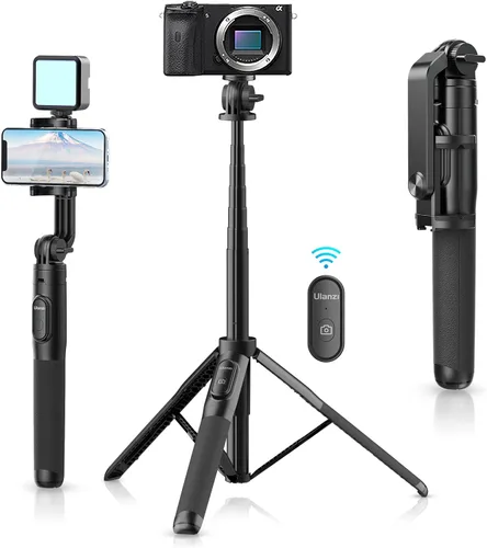 ULANZI SK-03 Trípode selfie stick, trípode de 64" profesional y estable para teléfono inteligente/cámara de acción, soporte de teléfono extensible