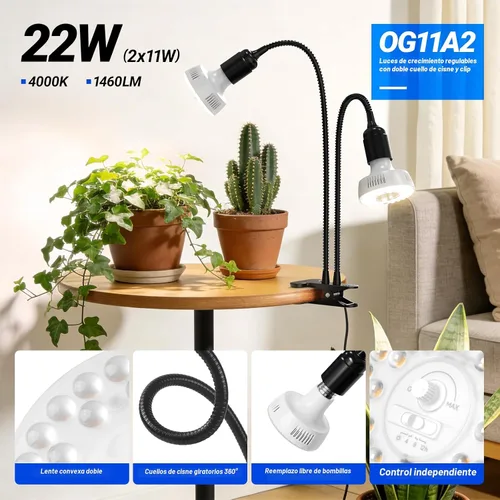 Miniatura 2 de Barrina Orbgrow OG11A2 - Luces de cultivo con clip para plantas de interior, atenuación y sincronización continuas integradas, 4000 K 22 W