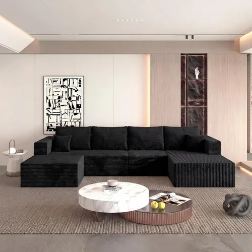 Miniatura 11 de Sofá otomano modular de pana de 28 pulgadas sin hueso, sofá otomano seccional para sala de estar, color beige