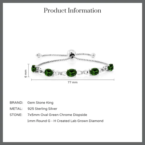 Miniatura 58 de Gem Stone King Pulsera de tenis de diamantes cultivados en laboratorio con piedra natal de 3-6 quilates para mujer, plata de ley 925, ovalada