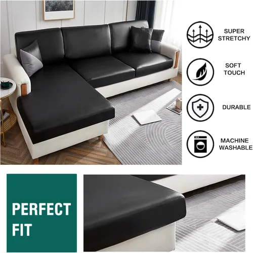 Miniatura 5 de Fundas de cojín impermeables para sofá, funda de cojín elástica de piel sintética para sofá en forma de L, protector de muebles para sala de estar
