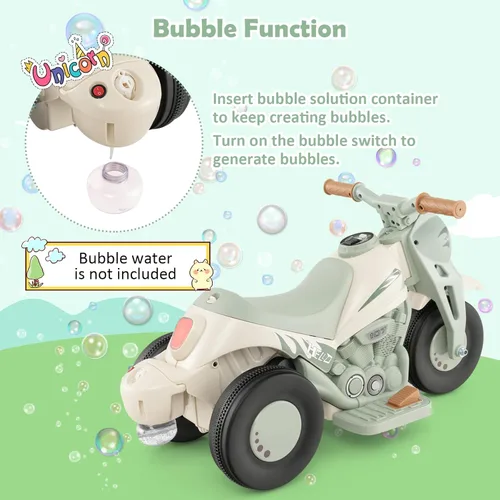 Miniatura 3 de Honey Joy Motocicleta de juguete, motocicleta para niños pequeños de 6 V con burbujas, luz LED, música, pedal de pie, adelante/atrás, motocicleta